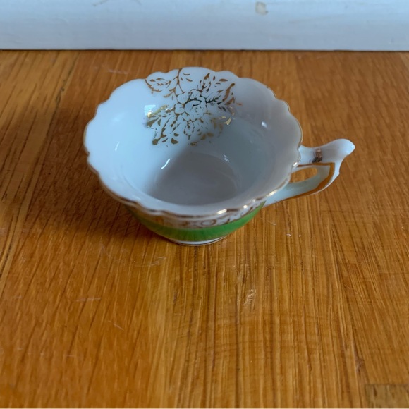 VTG Mini Teacup w/ Gold Filigree Lime Green Band Made in Occupied Japan Vintage - Picture 4 of 11